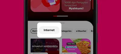 Bagi penebusan baucar, pergi ke tab 'Internet' dan klik untuk tebus.