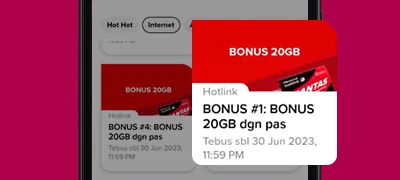 Jika anda memilih pelan Hotlink Prepaid Pantas, anda akan dapat melihat baucar 20GB Bonus Internet.