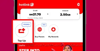 Hotlink Malaysia Share-A-Top-Up On Mobile App Step 1