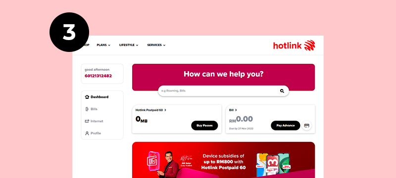 Hotlink Malaysia Pay With Self Serve Portal Step 3
